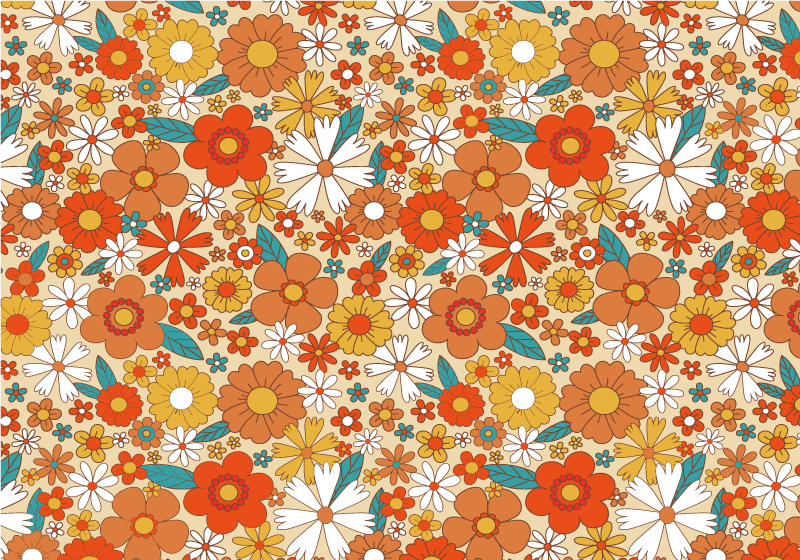 Vintage vinyl rug with colorful 70's floral design - TenStickers