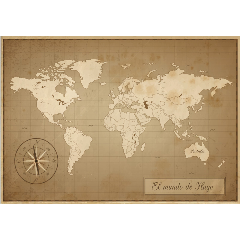 World map vinyl rug vintage world map mural with name - TenStickers