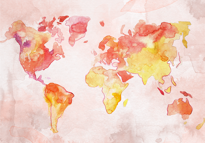 World map vinyl rug in pastel watercolor design - TenStickers