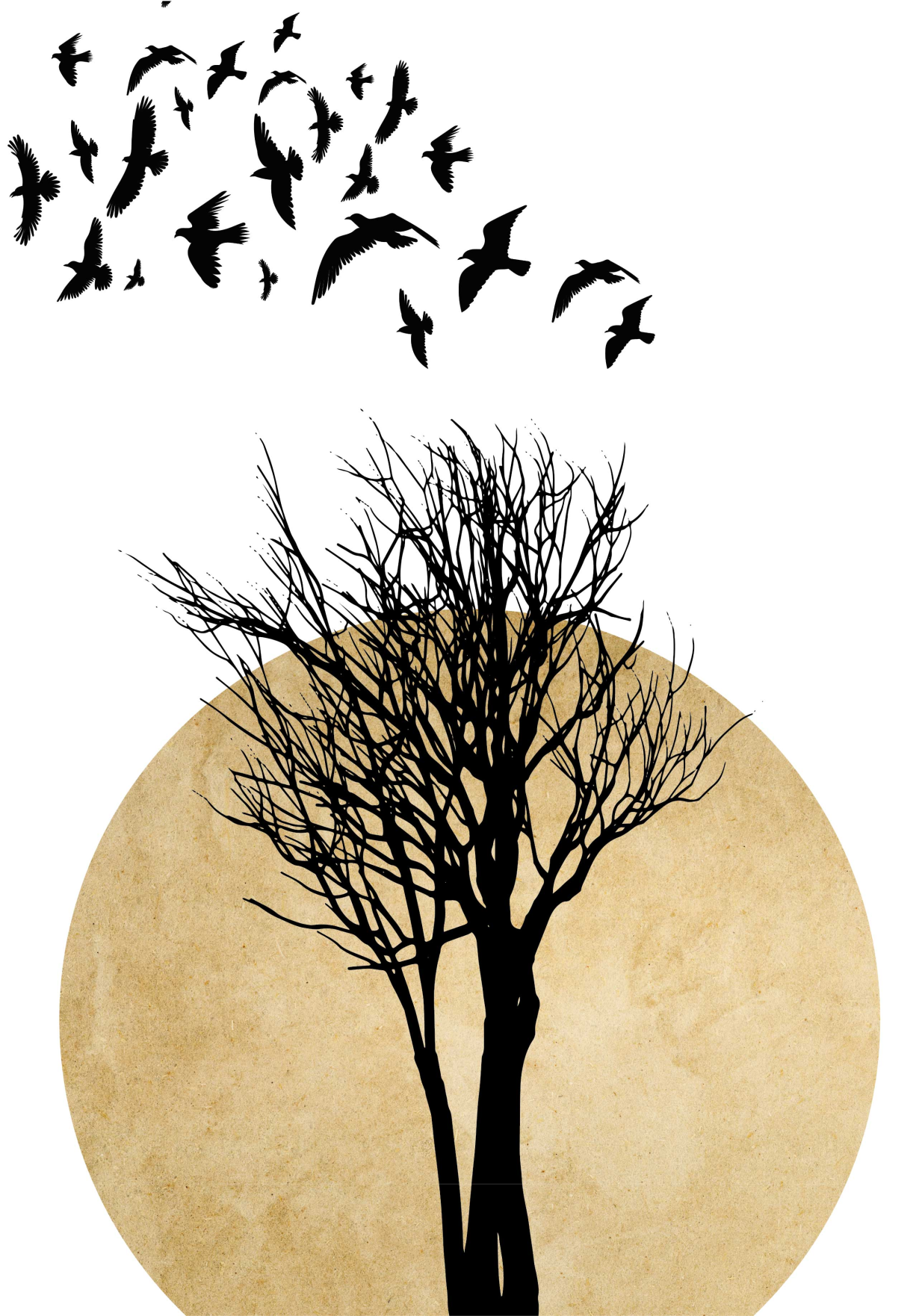 Flower vinyl rug with tree silhouette and birds - TenStickers