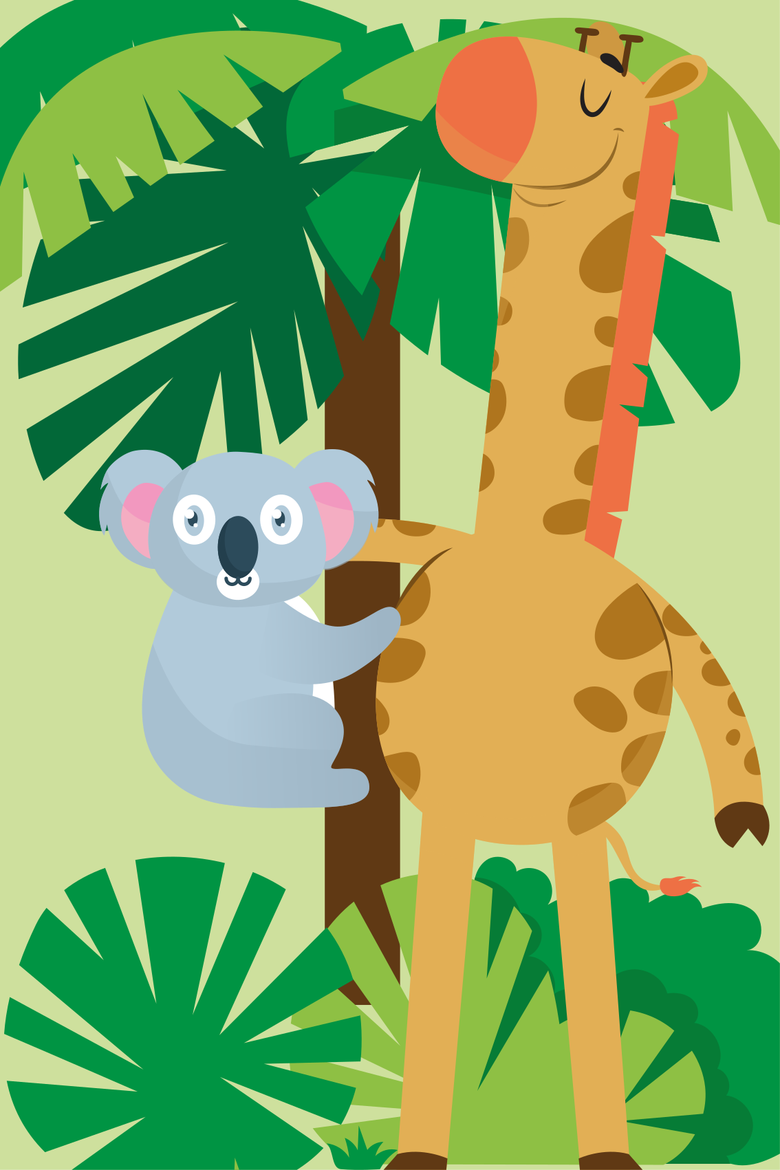 Kids vinyl rug koalas embracing a giraffe 4 - TenStickers