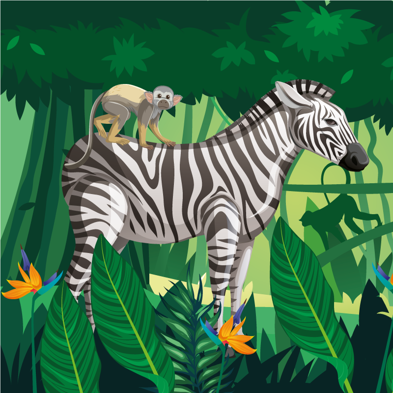 Kids vinyl rug giraffe zebra and monkey set of 4 - TenStickers