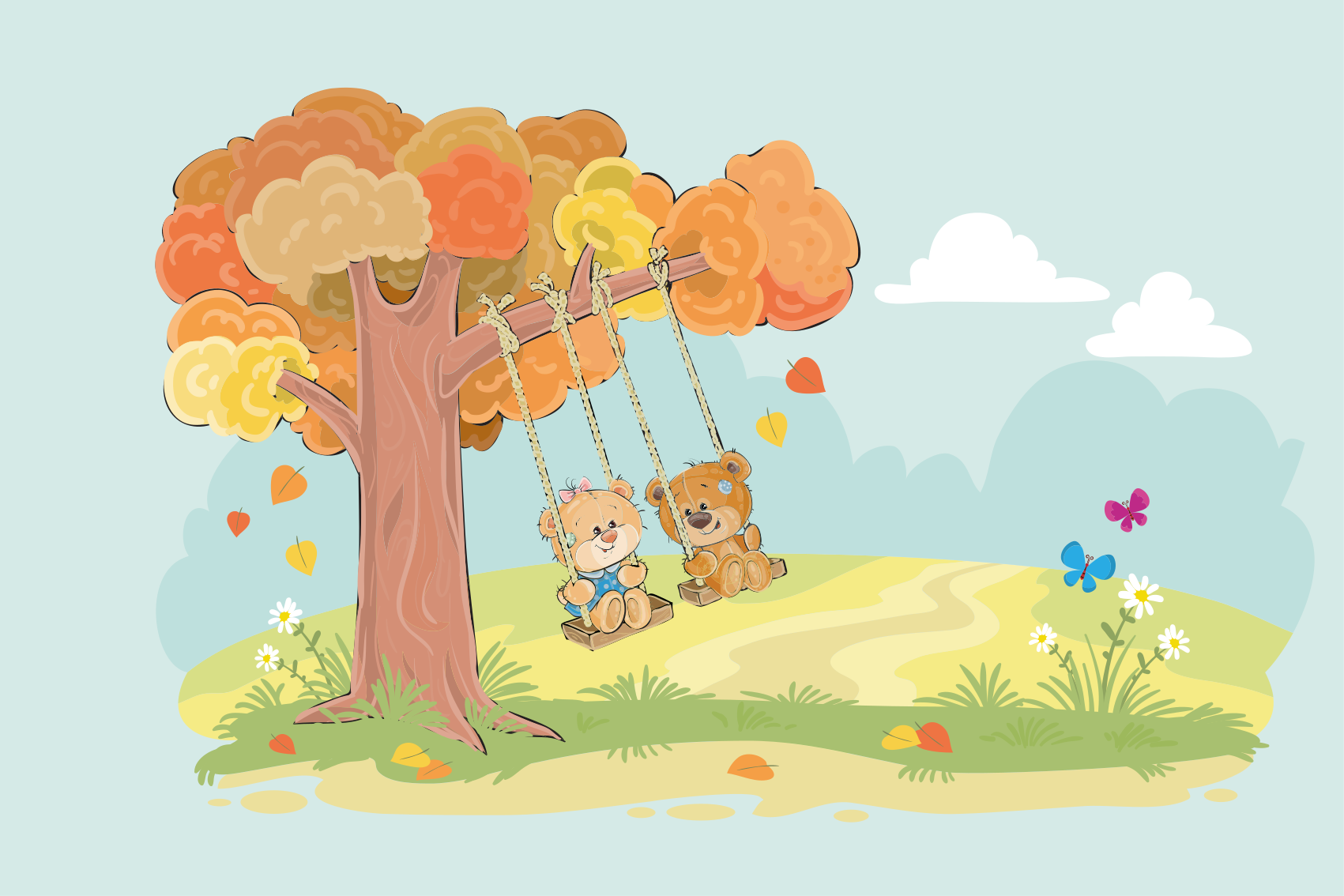 Kids vinyl rug teddy bears in the forest - TenStickers