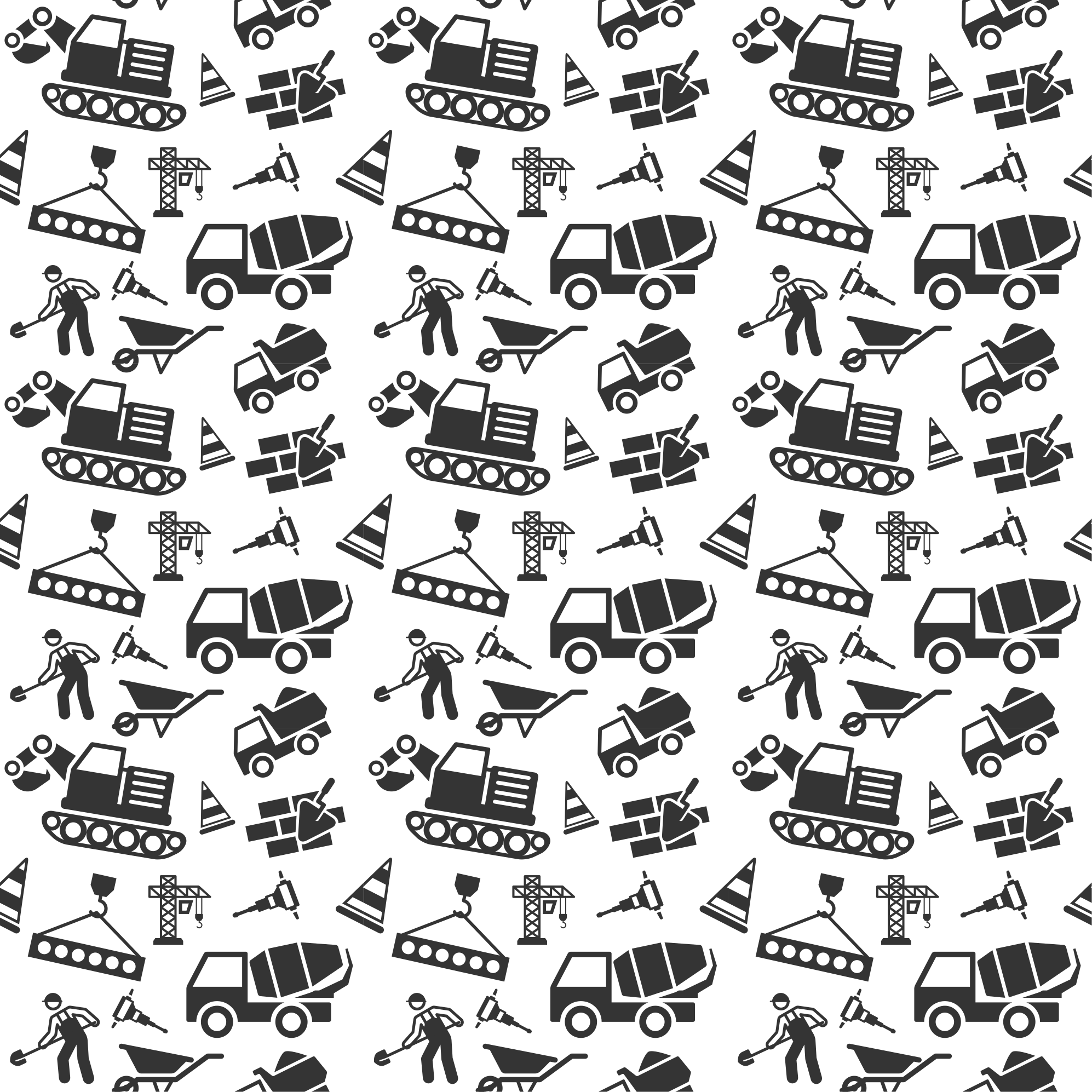 Kids vinyl rug monochrome excavators and trucks - TenStickers