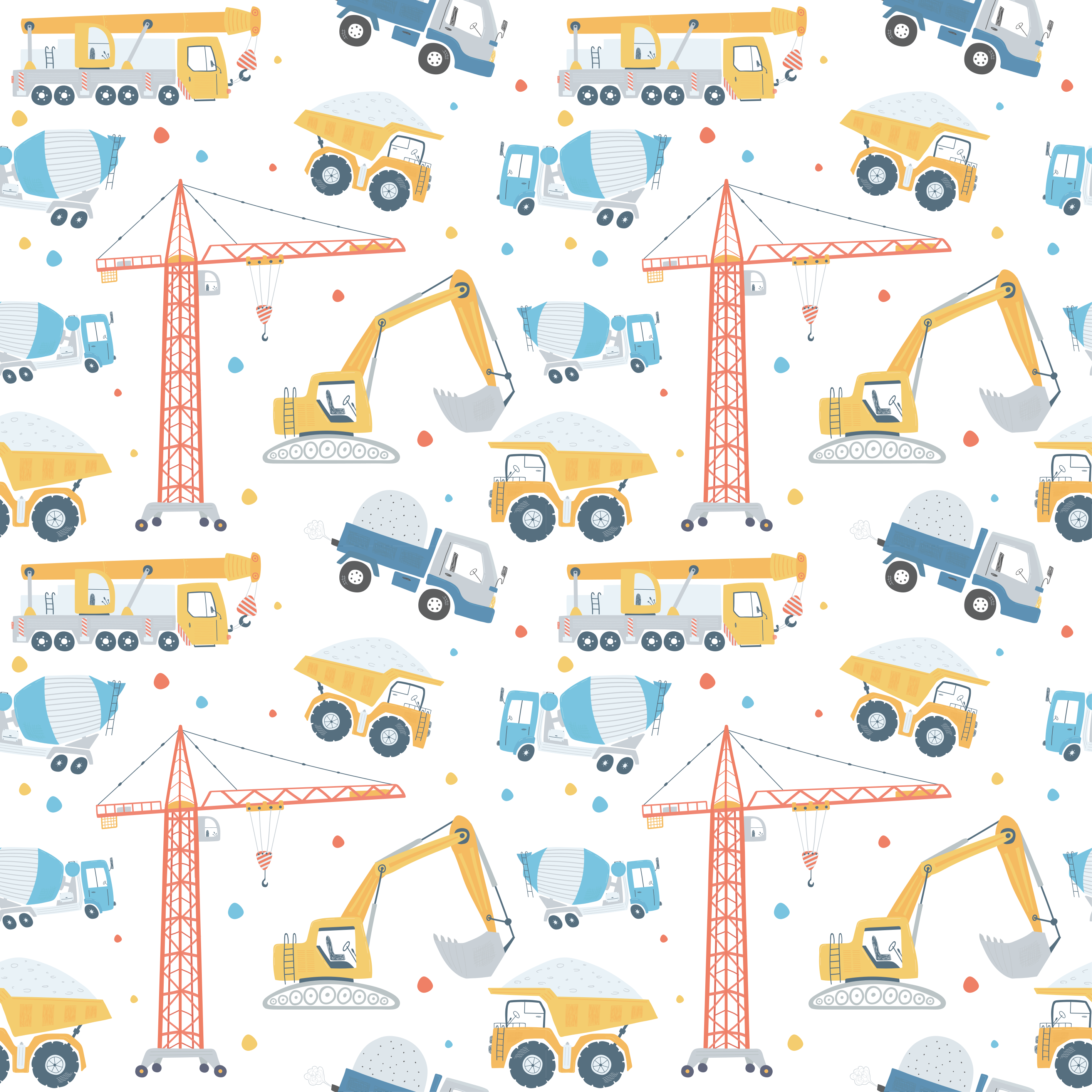 Kids vinyl rug in pastel color construction vehicles - TenStickers