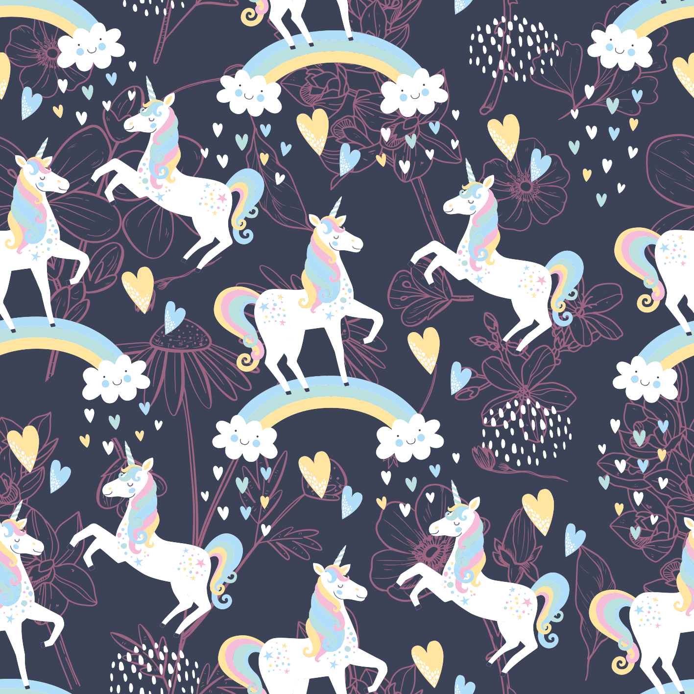 Kids vinyl rug with pink unicorn floral design - TenStickers