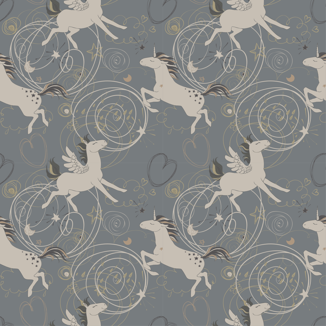 Kids vinyl rug with pegasus unicorns on dark backdrop - TenStickers