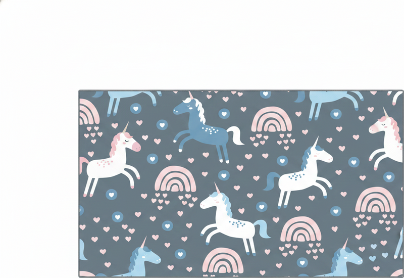 Kids vinyl rug featuring pink rainbows and white unicorns - TenStickers
