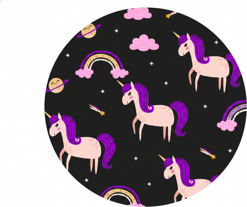 Kids vinyl rug with artistic unicorns on dark背景 - TenStickers