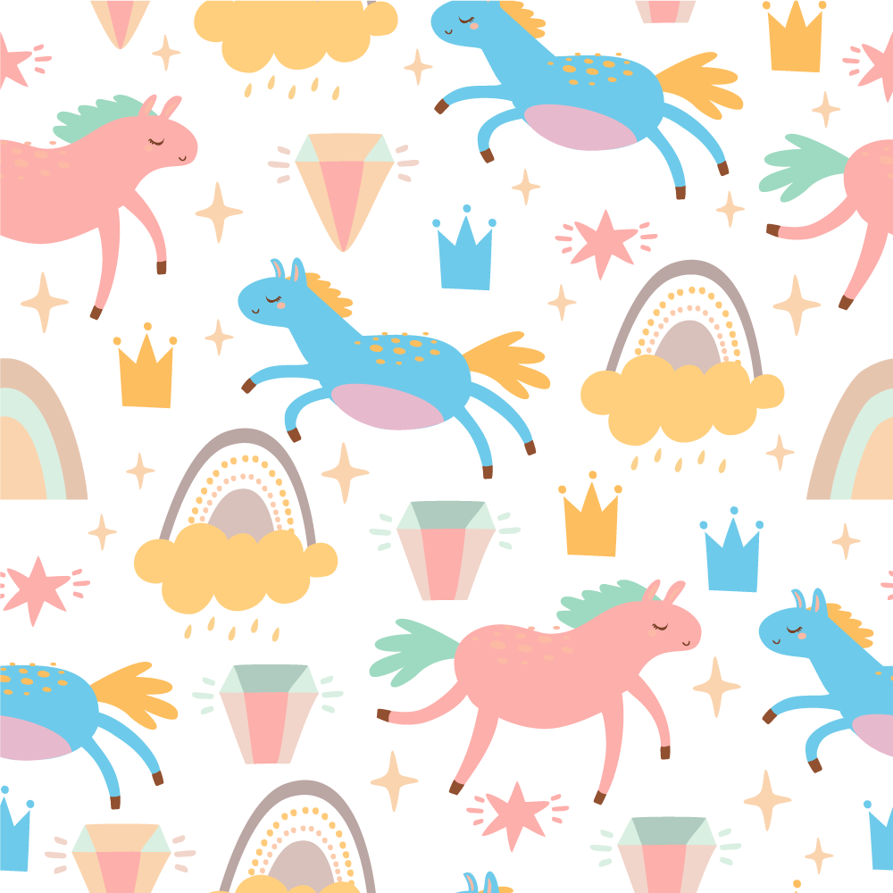 Kids vinyl rug with cute unicorns and rainbows pattern - TenStickers
