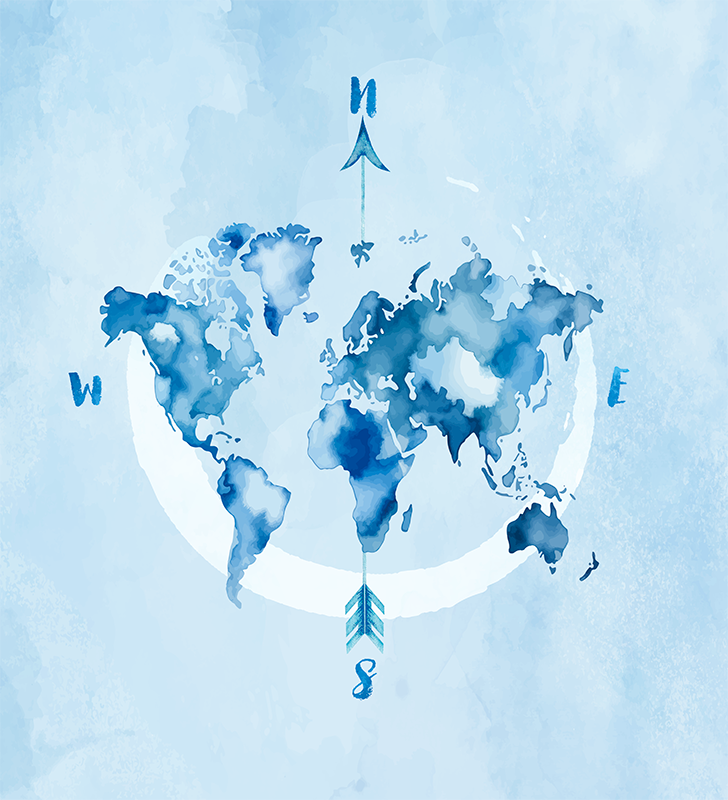 World map vinyl rug watercolor blue globe - TenStickers