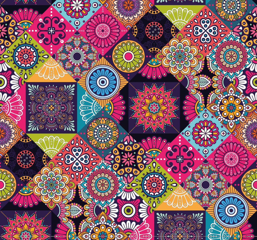 Living room vinyl rug dark mandala tiles - TenStickers
