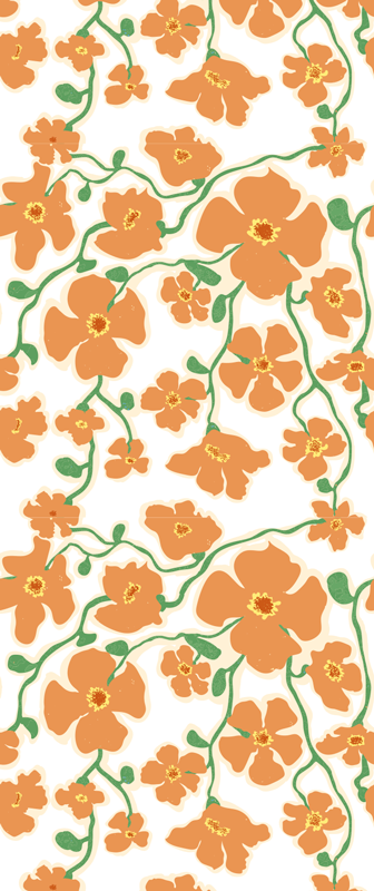 Living room vinyl rug with green orange daisy flowers - TenStickers