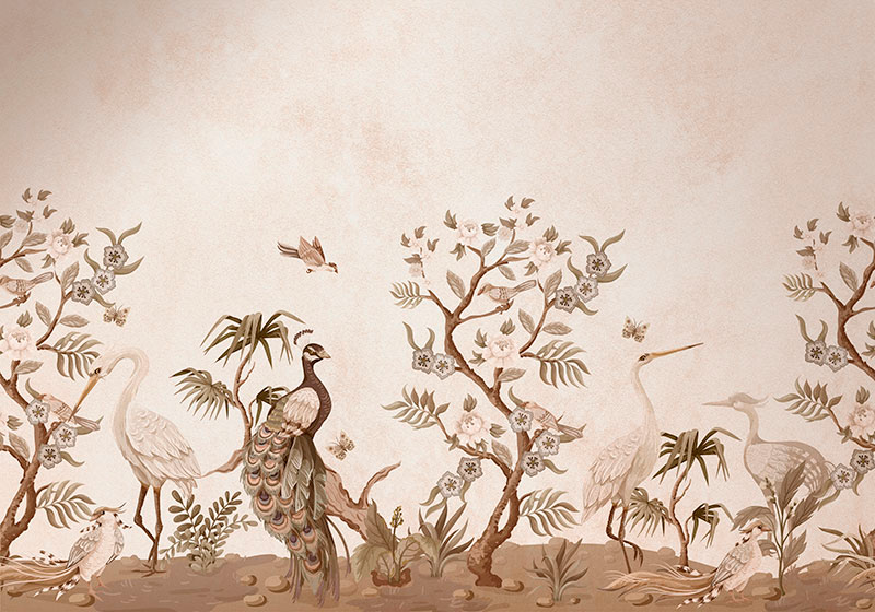 Beige vinyl rug with vintage animals design - TenStickers