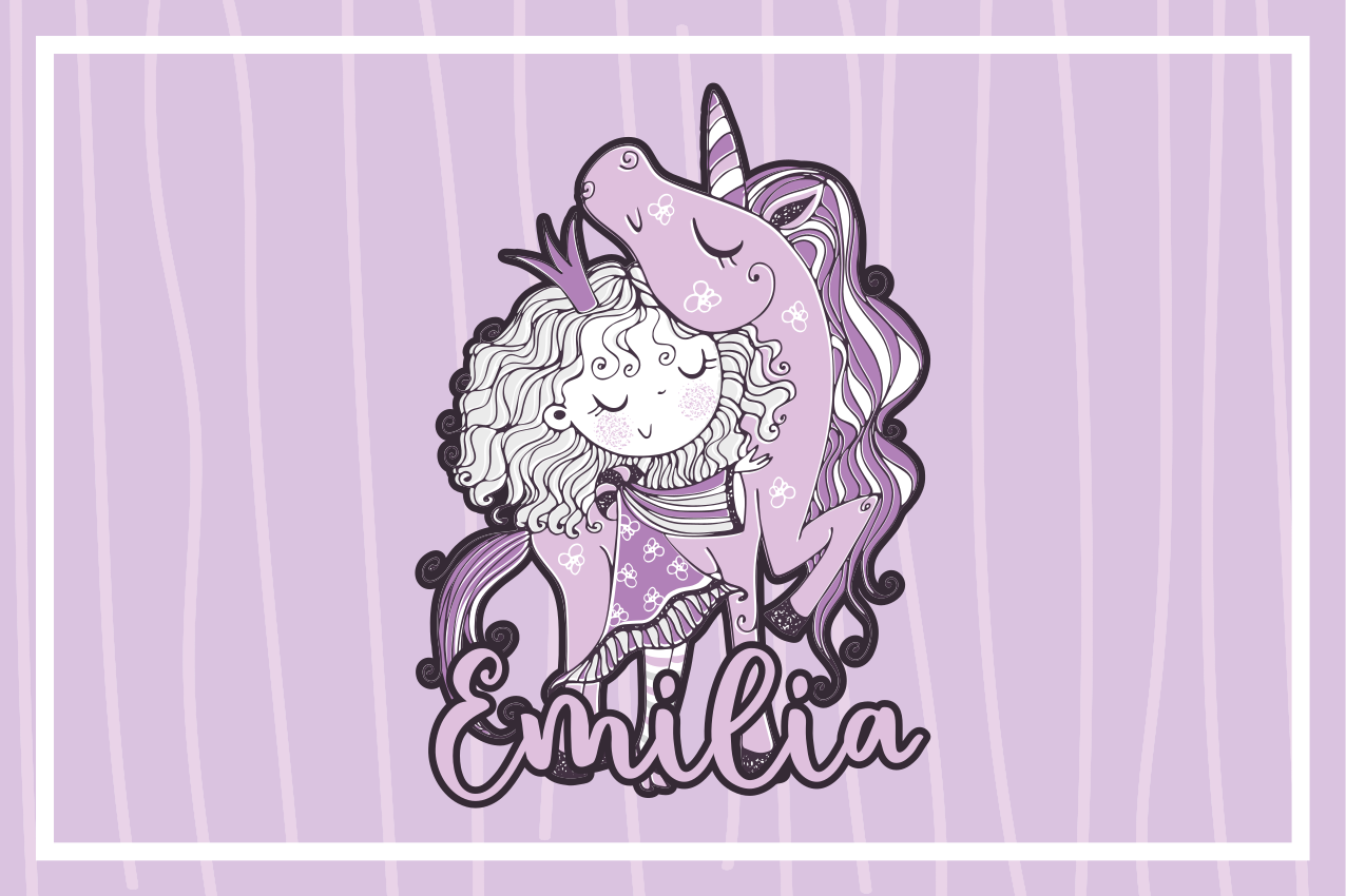 Purple vinyl rug artistic princess with unicorn - TenStickers