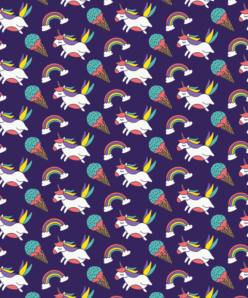 Purple vinyl rug with hand-drawn unicorn design - TenStickers