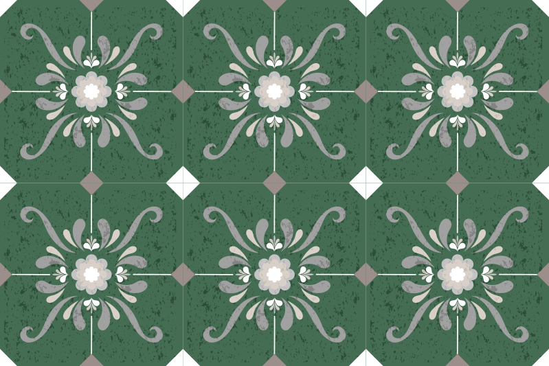 Green vinyl rug with vintage tile design - TenStickers