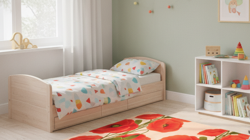 Red vinyl rug with poppies design - TenStickers