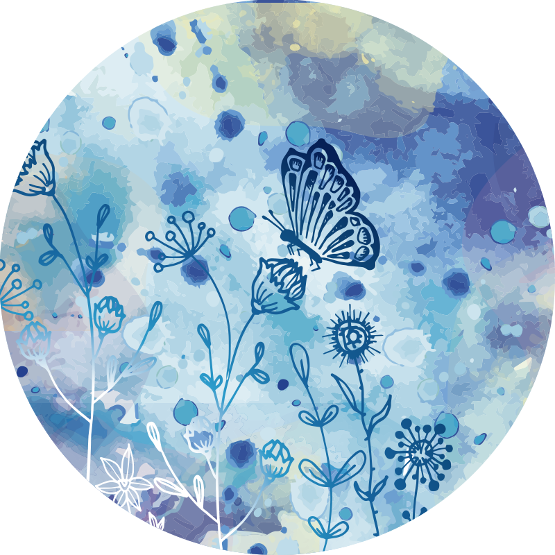 round blue butterflies vinyl bedroom rug - TenStickers