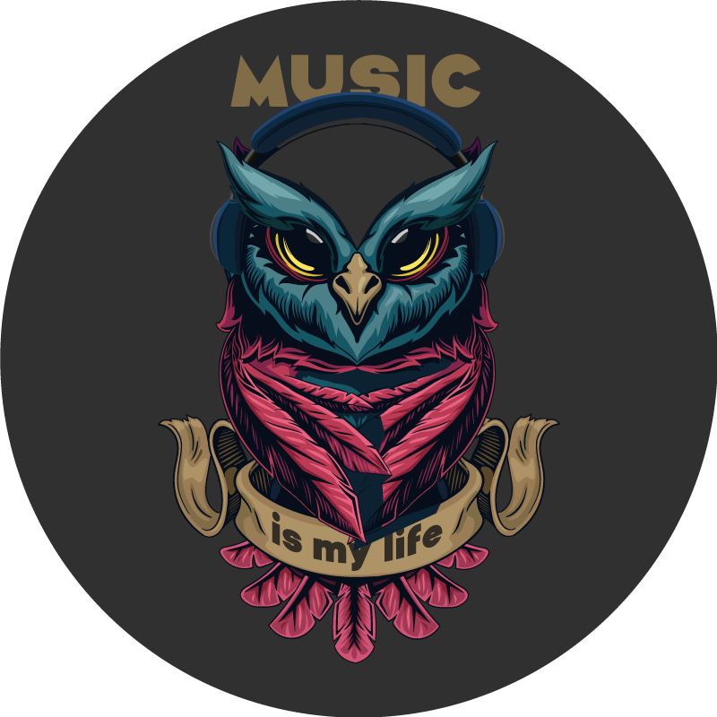musical owl illustration with text animal rug - TenStickers