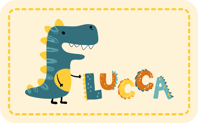 happy dinosaur with personalised name rug - TenStickers