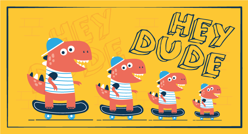hey dude dinosaur on skateboard animal rug - TenStickers