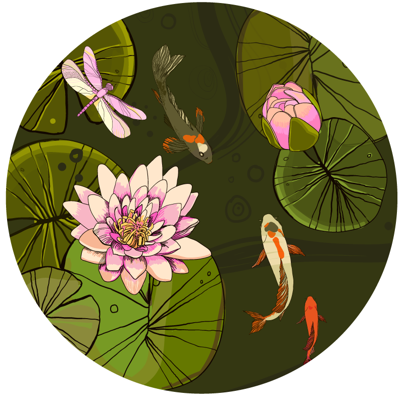 Pond Fauna Illustration flower vinyl rug - TenStickers