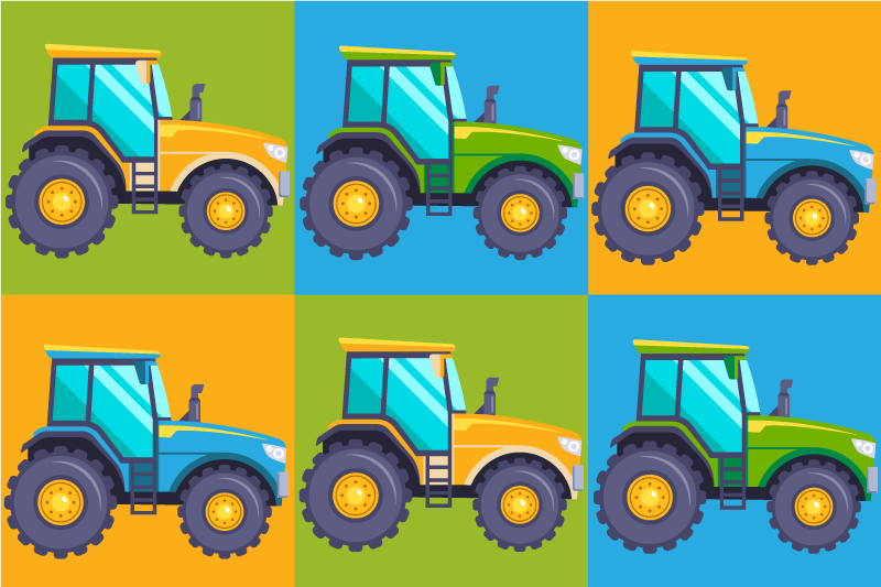 Multi-coloured Tractor Tiles kids vinyl rug - TenStickers