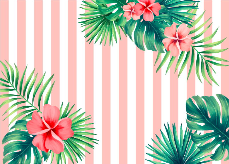 Tropical Flora Stripe flower vinyl rug - TenStickers