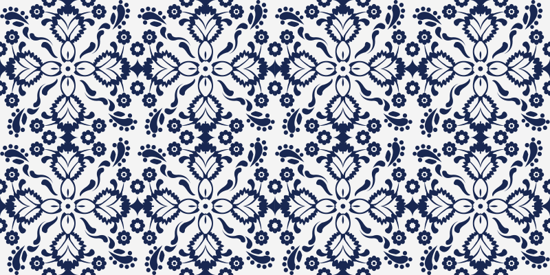 Blue and white floral design tile vinyl rug - TenStickers