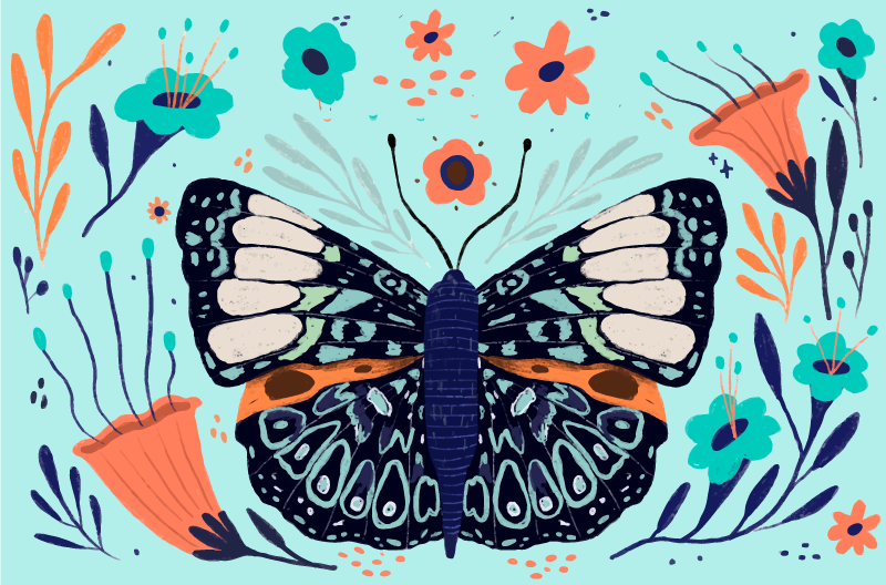 Colorful Butterfly Details flower vinyl rug - TenStickers