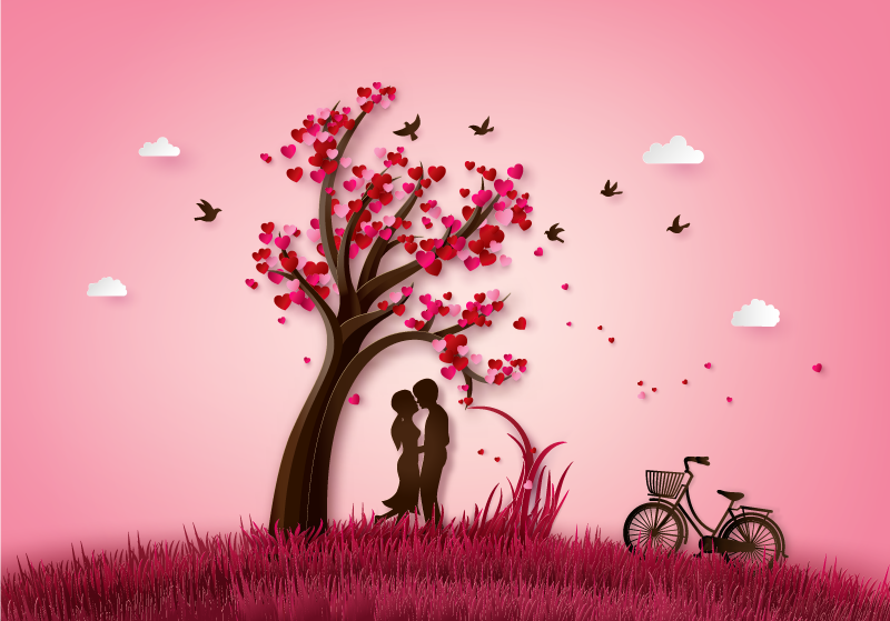 Romantic Tree Scene flower vinyl rug - TenStickers
