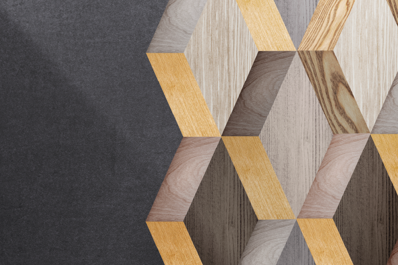 Wood vinyl rug with geometric cube design - TenStickers