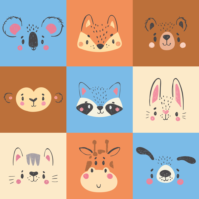 Baby animals tiles vinyl rug - TenStickers