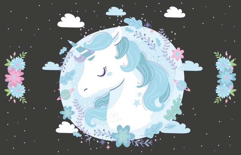 Unicorn with blue flowers baby play mat - TenStickers