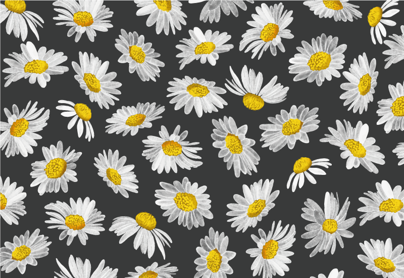 Daisy flower black floral vinyl rug - TenStickers