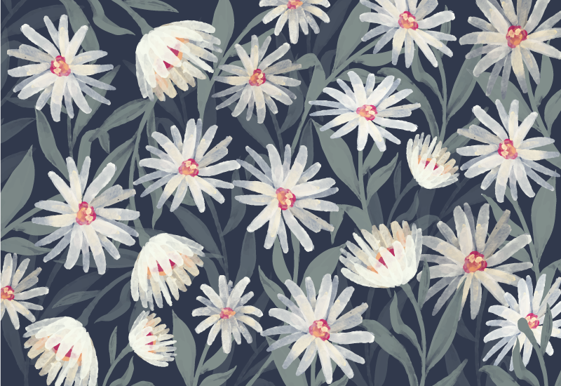 Floral White Daisies flower vinyl rug - TenStickers