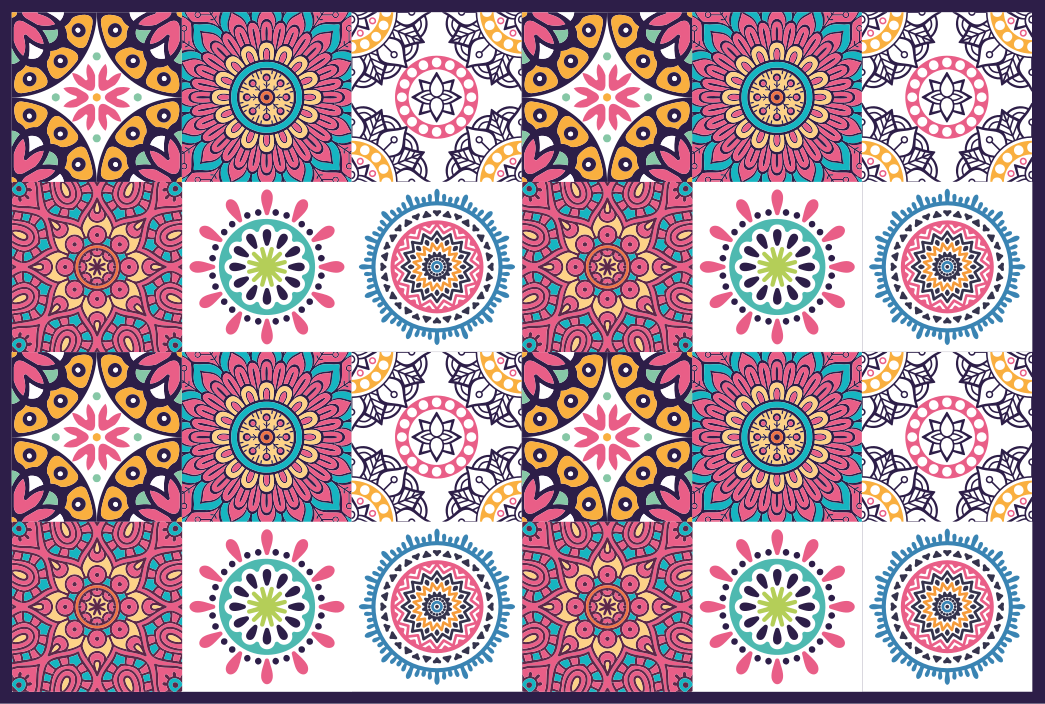Modern colorful mandala kitchen floor tiles - TenStickers