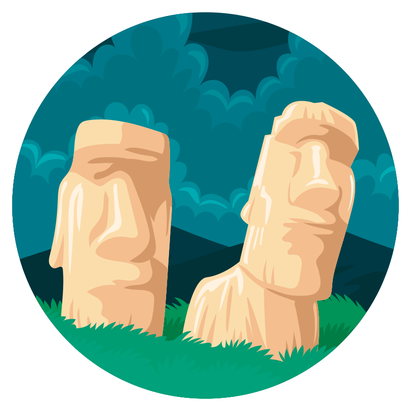 Moai Statues Silhouette world map vinyl rug - TenStickers