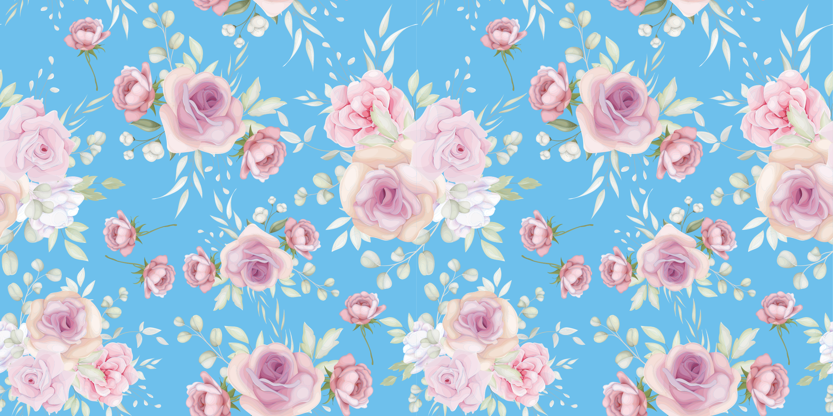 ROSE BLOSSOMS ON BLUE flower vinyl rug - TenStickers