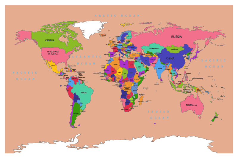 World map vinyl rug in beige tones - TenStickers