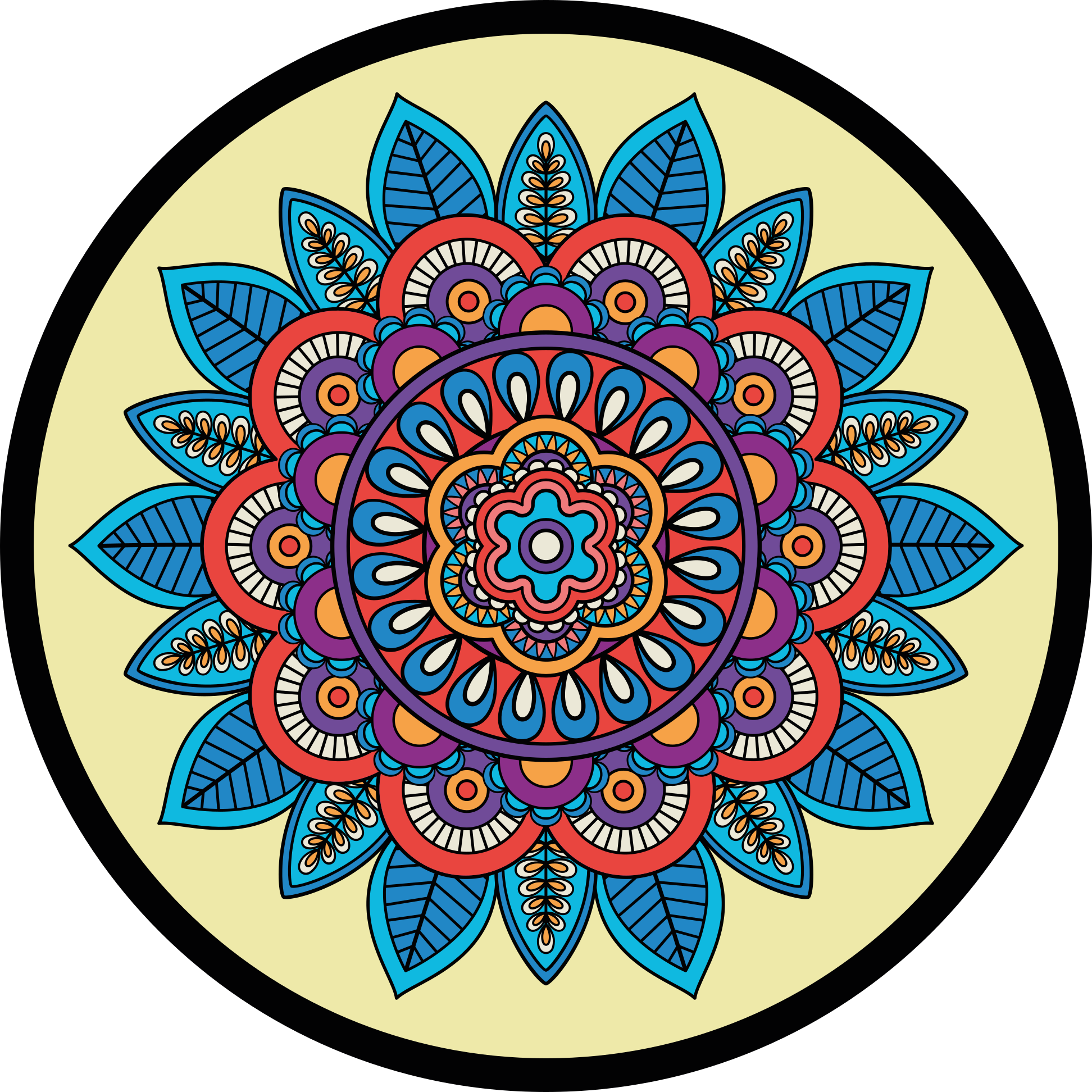 Colorful Circular Motif mandala vinyl rug - TenStickers