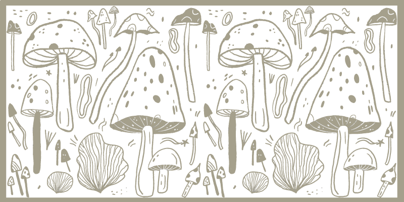 Mushroom sketches flower vinyl rug - TenStickers