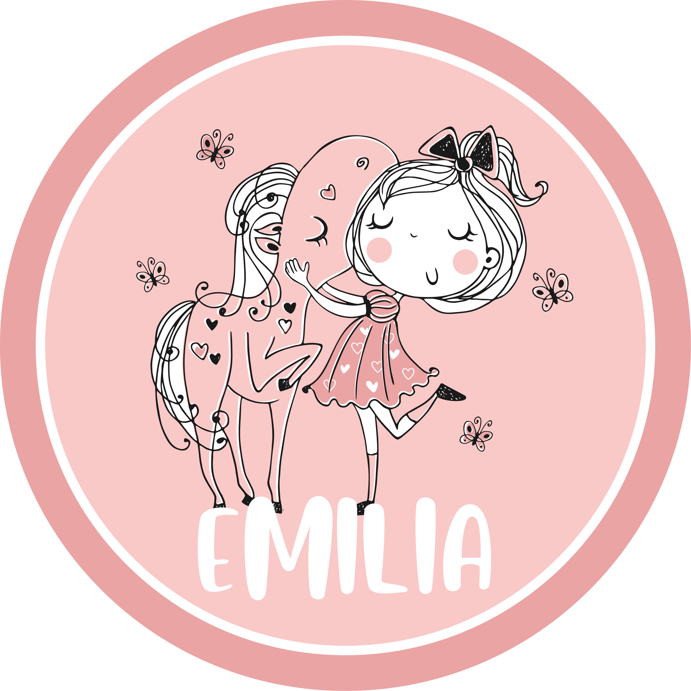 Girl and horse with name teenager vinyl rug - TenStickers