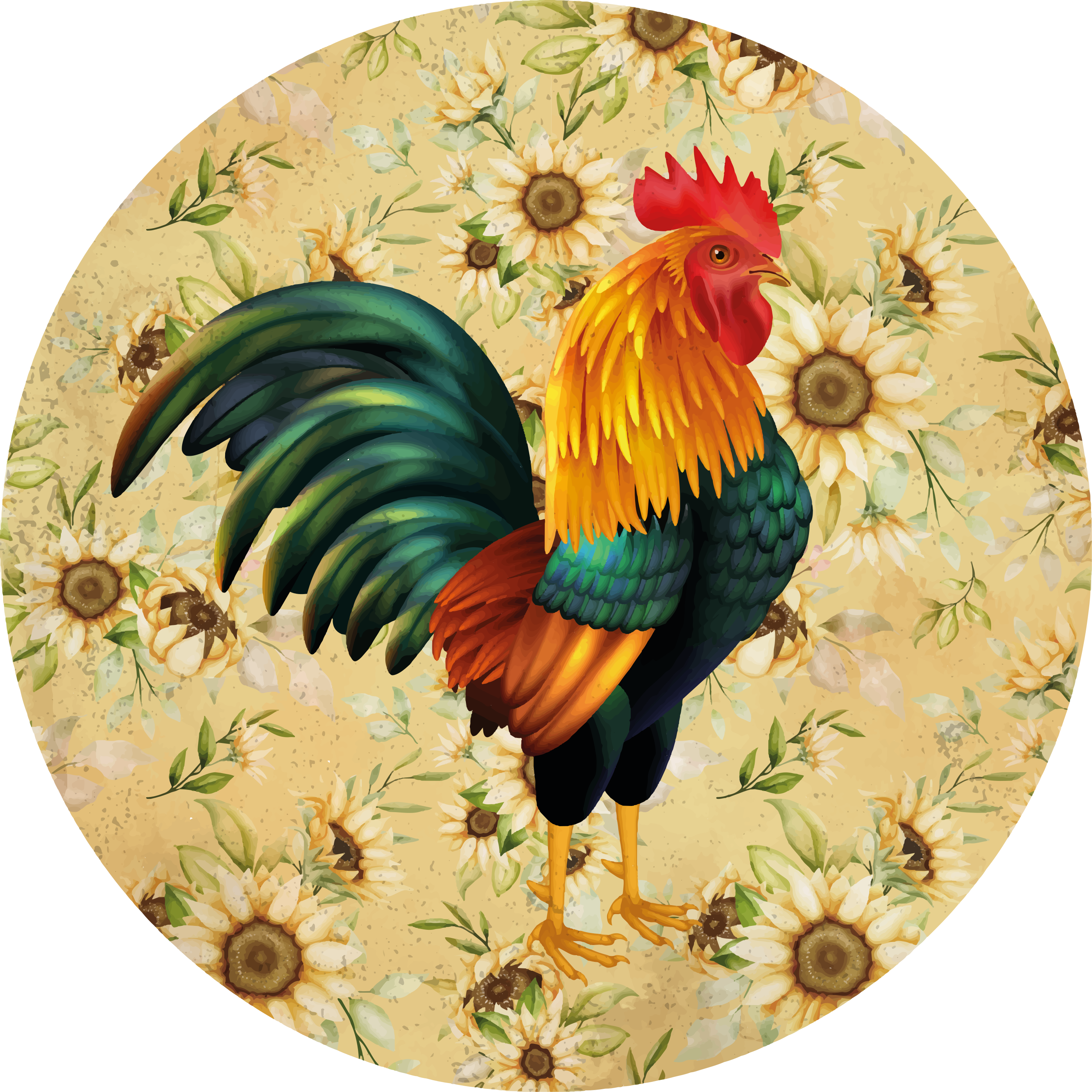 Vibrant rooster flower vinyl rug - TenStickers