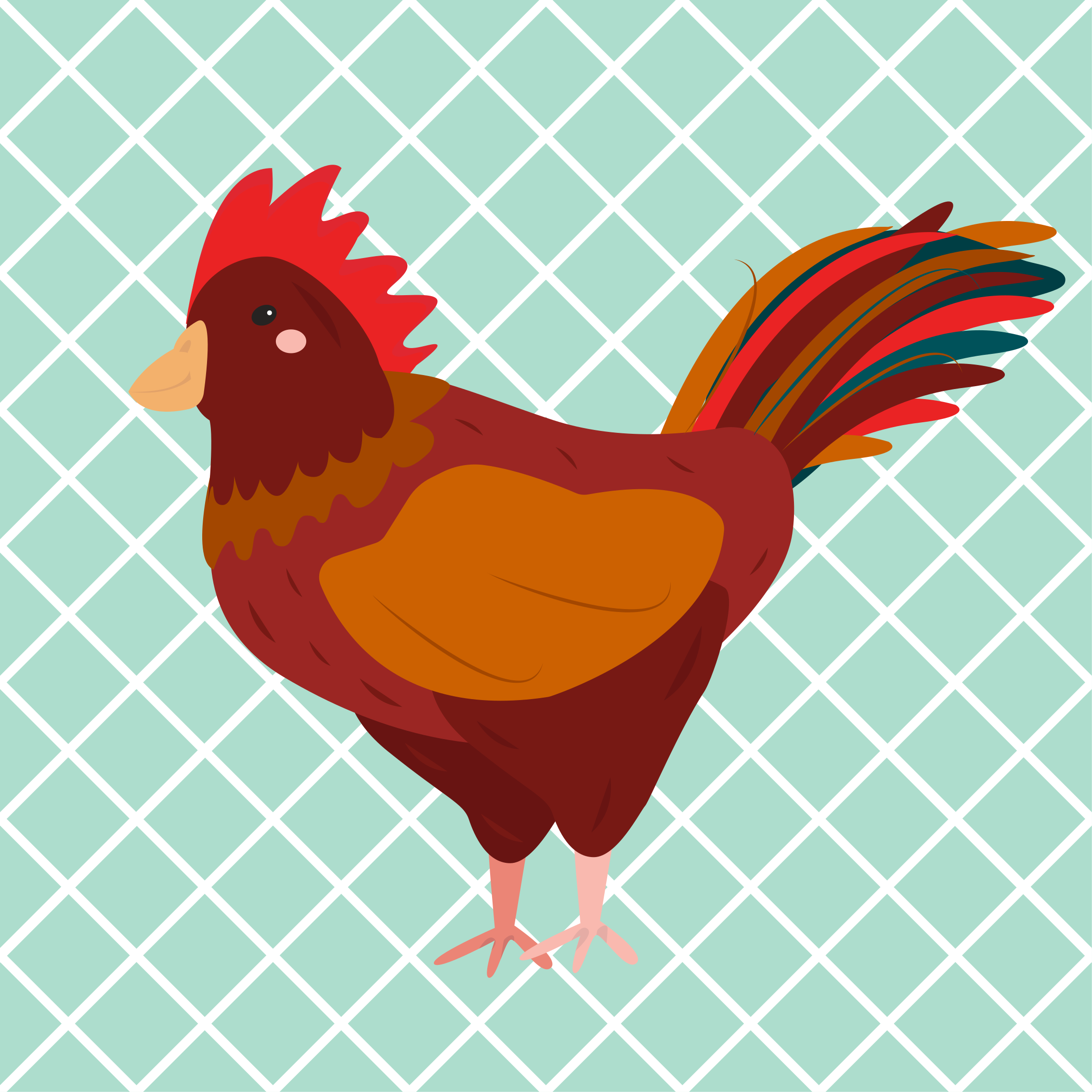 Colorful rooster illustration kitchen vinyl rug - TenStickers