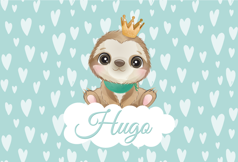 Baby sloth with name nursery vinyl rug - TenStickers