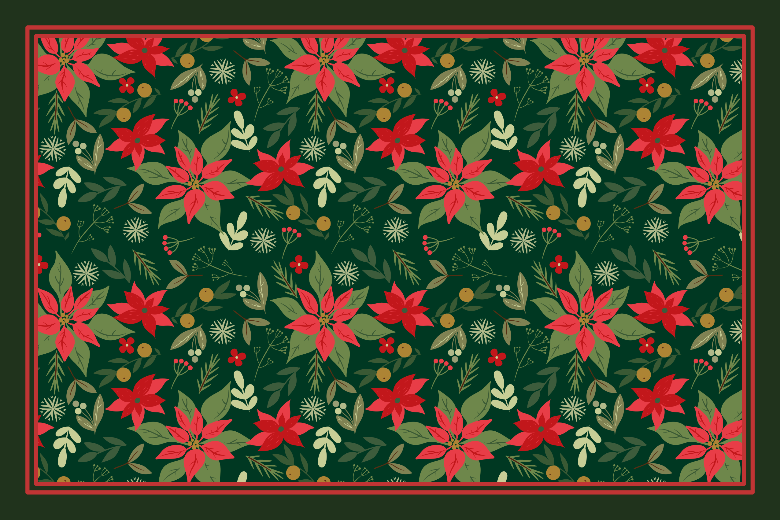 Festive Poinsettia Pattern Christmas vinyl rug - TenStickers