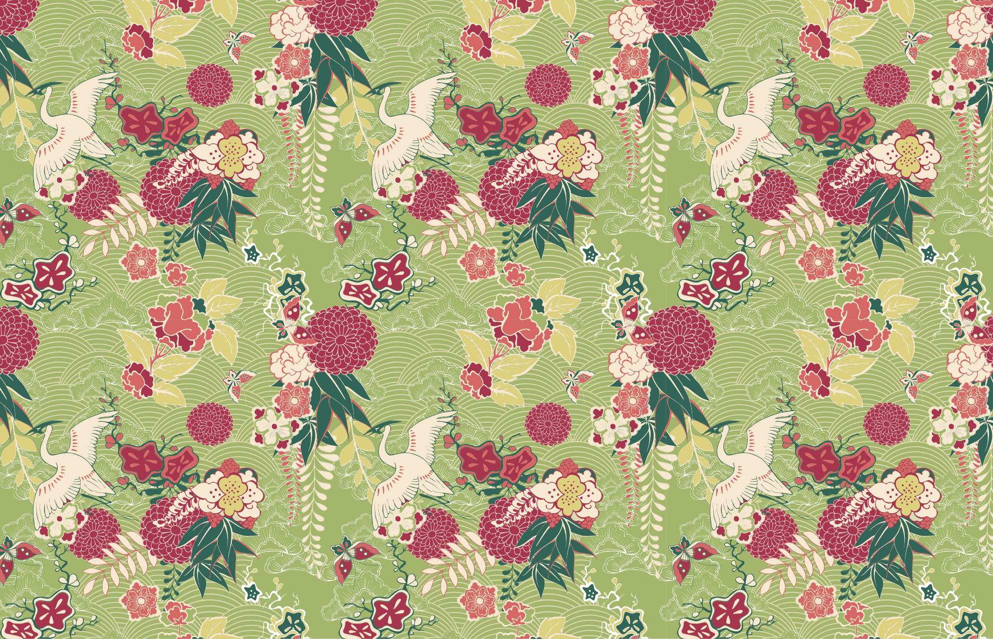 Oriental silk chinoiserie carpet roses - TenStickers