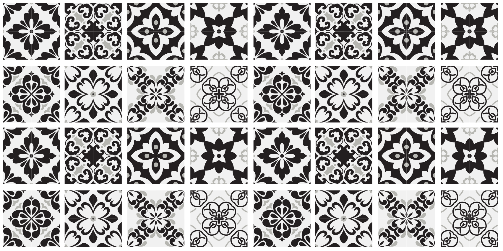 black and white hydraulic tile carpet - TenStickers